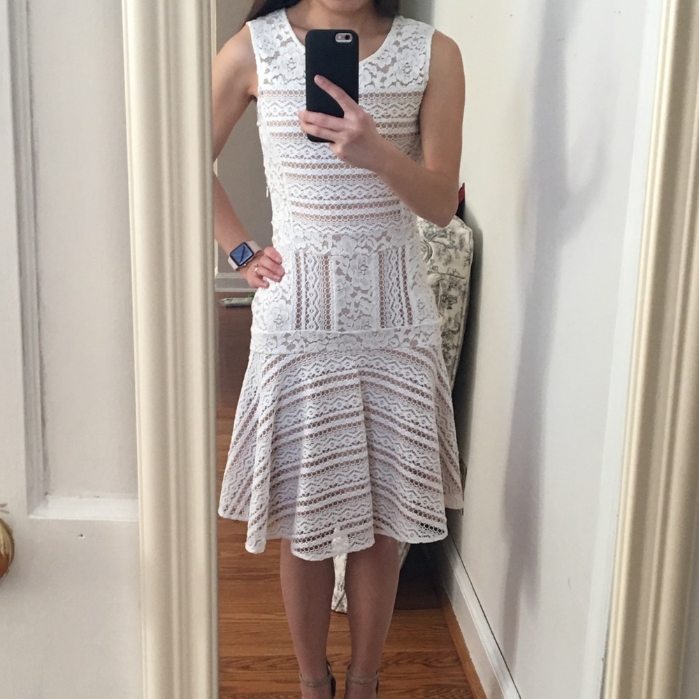 BCBG Jalina sleeveless blocked lace dress